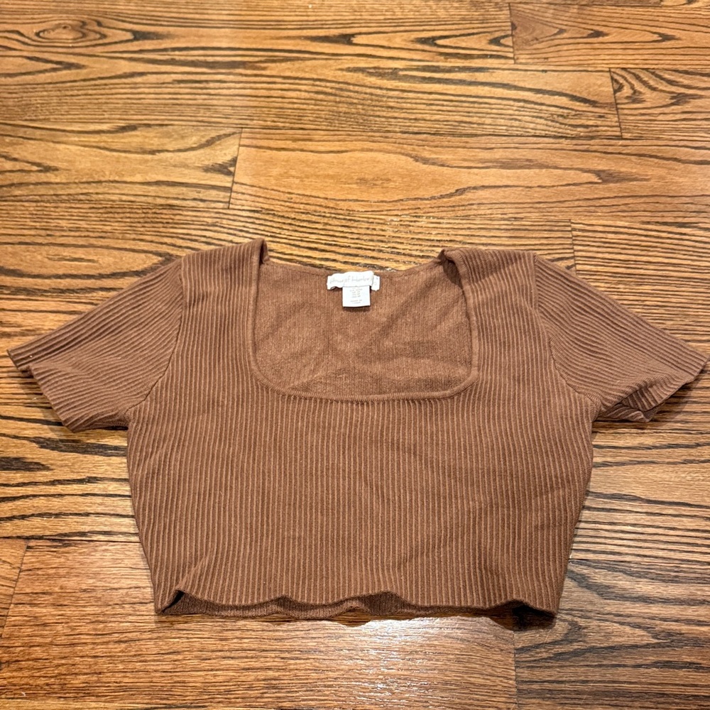 House of Harlow 1960 Chocolate Ribbed Short Sleeve Top